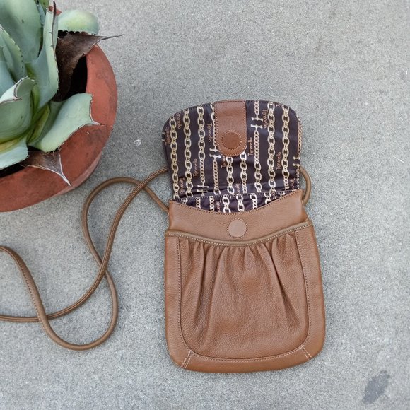 Leather Crossbody Shoulder Bag/Purse Cognac Tan Brown Chestnut Dark Camel 90s70s - Picture 7 of 16